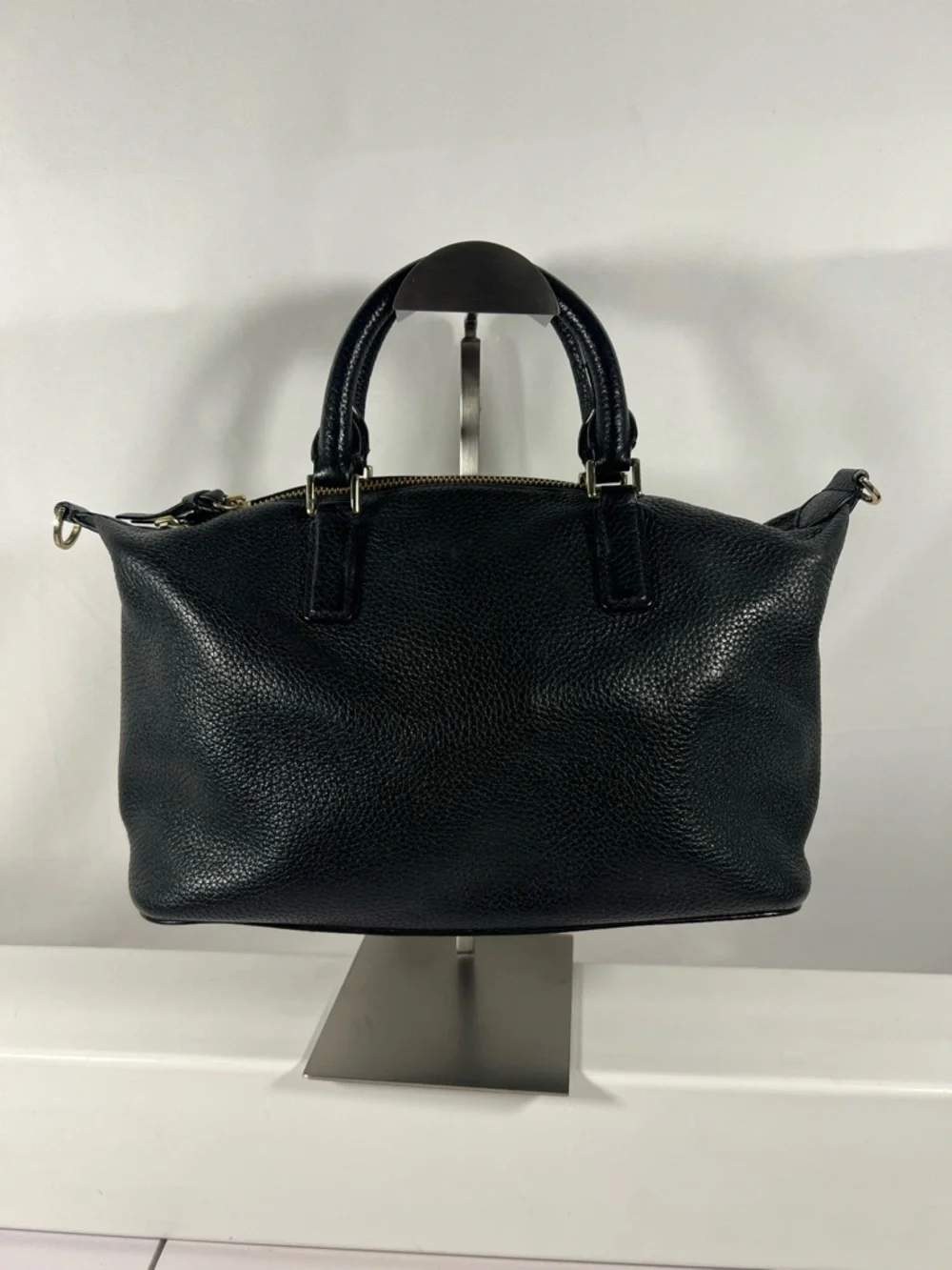 4071: Tory Burch Black Pebbled Leather Satchel Shoulder Bag